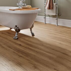 Bathroom, Bathtub, Towel rail, Natural Oak flooring 
