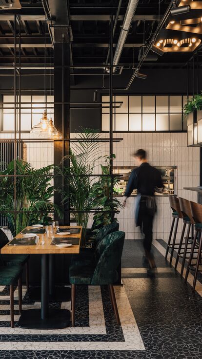 Polyflor LVT flooring in Ukryte Rzeki Hidden Rivers Restaurant Poland