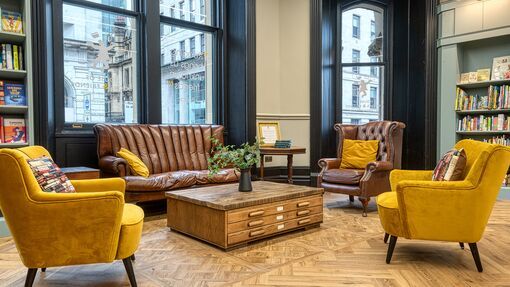 House of books and friends in Manchester used Polyflor luxury vinyl flooring 