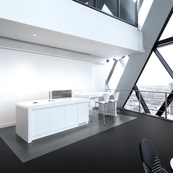 Contemporary kitchen with solid dark coloured flooring