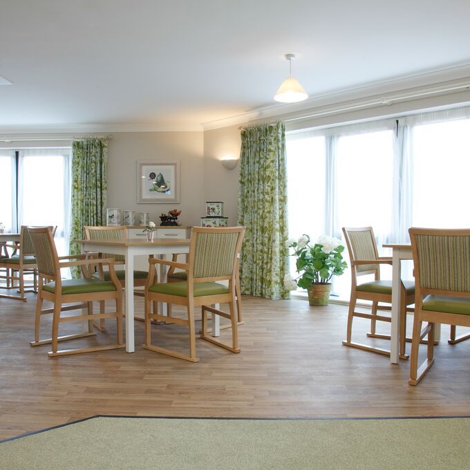 Rustic Oak wood effect flooring in a Aged/Residential Care communal dining area